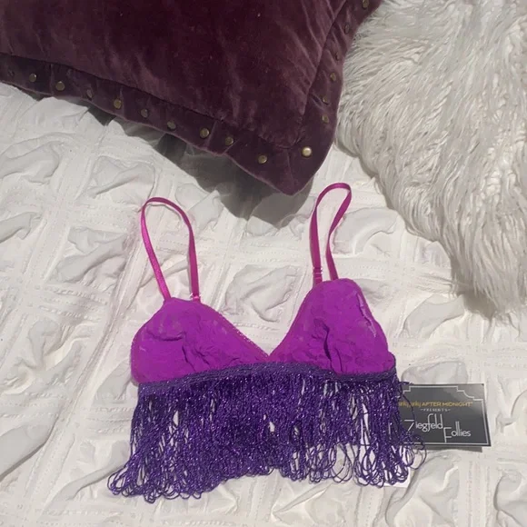 Rare NWT Hanky Panky after midnight purple tassel & lace bralette - Picture 1 of 13